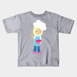 Baking, Baker, Pastry Chef, Cute Girl, Blonde Hair Kids T-Shirt